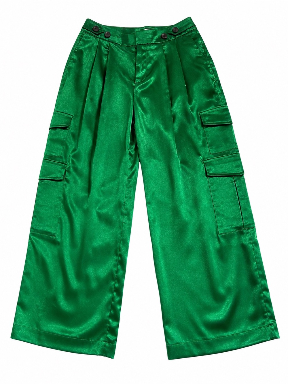 A New Day Green Satin Cargo Wide Leg Pants Size 2